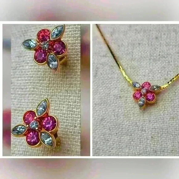 Avon vintage simulated Ruby necklace earrings set front 80s Gold tone with rubie - Picture 1 of 17